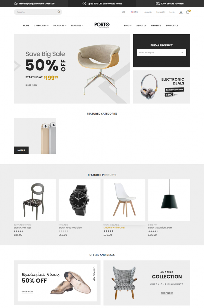 Mẫu website MẪU WEBSITE Porto Shop Bán Hàng Nội Thất