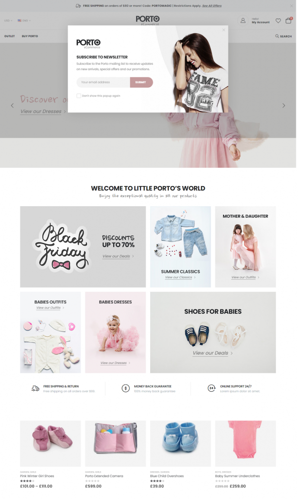 Children's fashion website template – Porto Shop