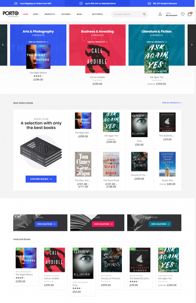 Bookstore website template – Porto Shop