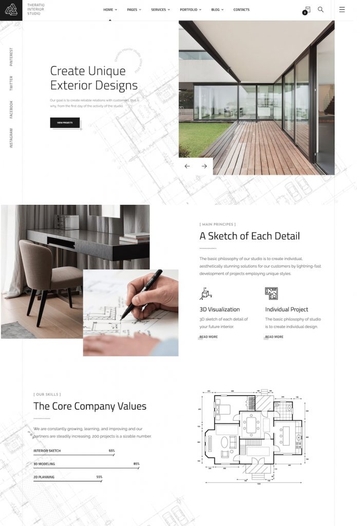 Mẫu website MẪU WEBSITE Thiết Kế Xây Dựng Theratio Studio Home