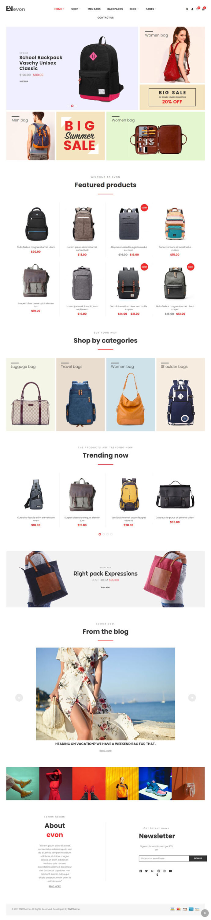 Mẫu Website Bán Túi Xách – EVON – Home 20