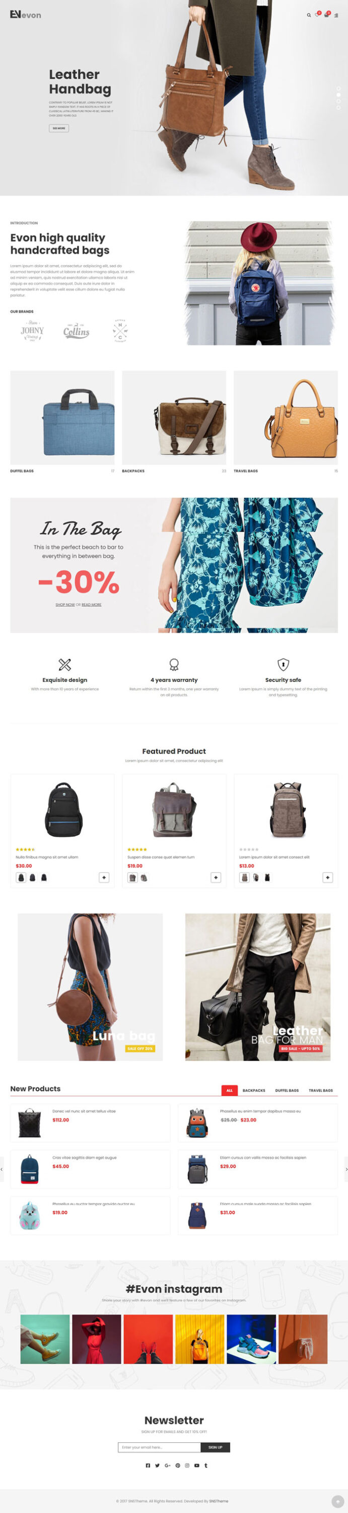 Mẫu Website Bán Túi Xách – EVON – Home 8