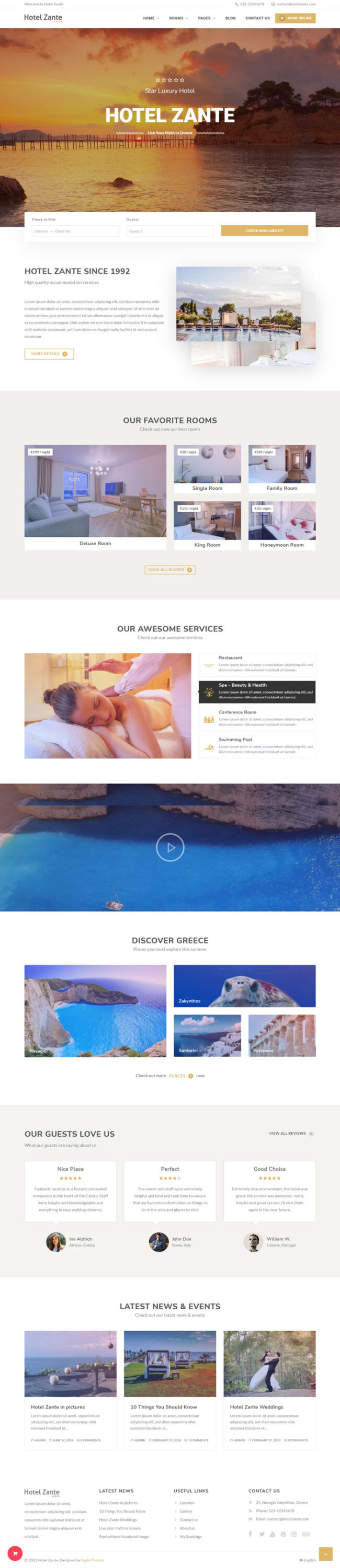 Mẫu website dịch vụ khách sạn – Hotel Zaten