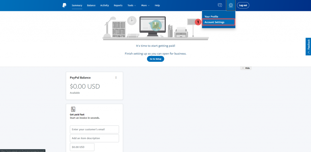 Truy cập Account Setting - Tích hợp thanh toán PayPal
