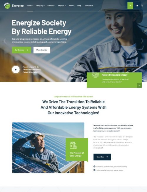Mẫu Website Dịch Vụ Điện Năng Lượng Mặt Trời Energtec