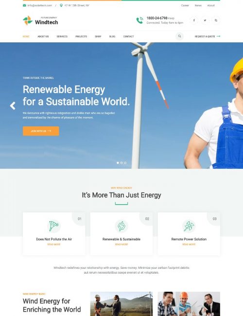 Mẫu Website Dịch Vụ Điện Năng Lượng Mặt Trời Wind Tech