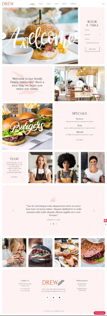 Mẫu Website Nhà Hàng Drew Burger Restaurant