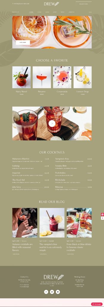 Mẫu Website Nhà Hàng Drew Cocktail Bar