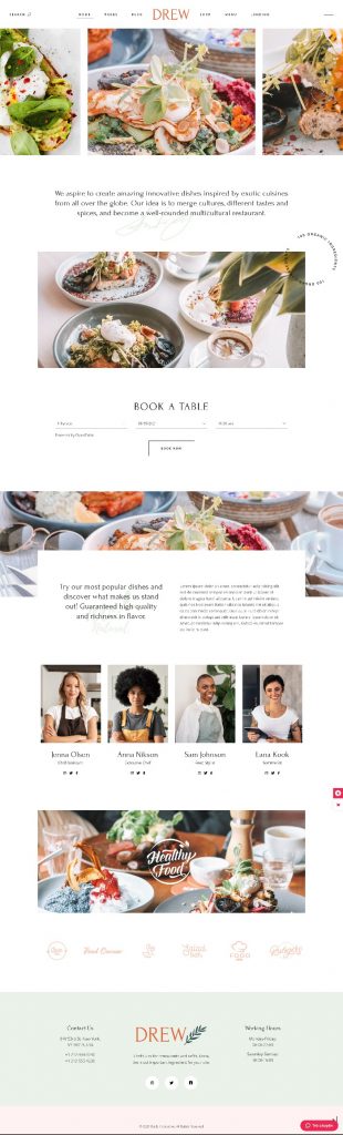 Mẫu Website Nhà Hàng Drew Organic Bistro