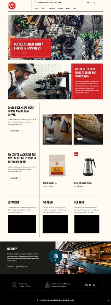 MẪU WEBSITE COFFEE SHOP – CRAFT HOME 3