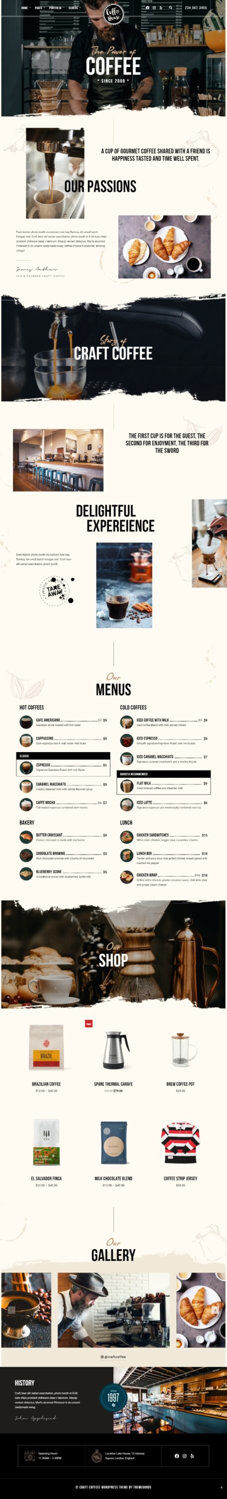 Mẫu website MẪU WEBSITE COFFEE SHOP – CRAFT