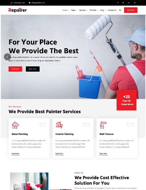 Mẫu Website Giới Thiệu Dịch Vụ Sơn Sửa Nhà Repairer Painter