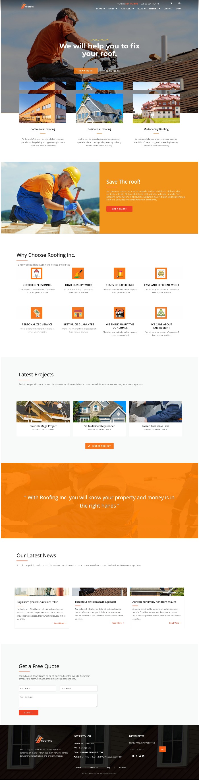 Mẫu Website Giới Thiệu Dịch Vụ Sửa Chữa Cải Tạo Nhà Roofing Home 2