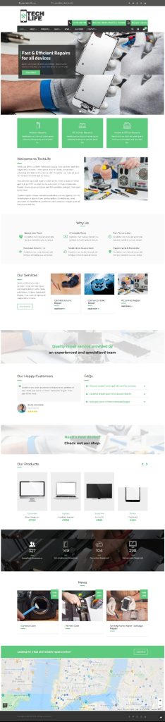 Mẫu Website Giới Thiệu Dịch Vụ Sửa Chữa Điện Thoại Máy Tính Tech Life Home 2