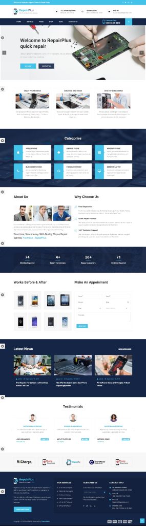 Mẫu Website Giới Thiệu Dịch Vụ Sửa Chữa Điện Thoại RepairPlus