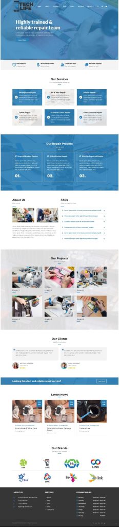 Mẫu Website Giới Thiệu Dịch Vụ Sửa Chữa Điện Thoại Tech Life