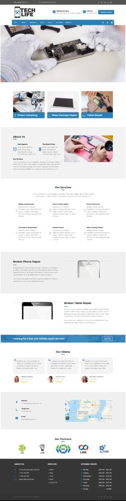 Mẫu Website Giới Thiệu Dịch Vụ Sửa Chữa Điện Thoại Tech Life Home 2