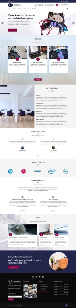 Mẫu Website Giới Thiệu Dịch Vụ Sửa Chữa Máy Tính ComRepair Home 2