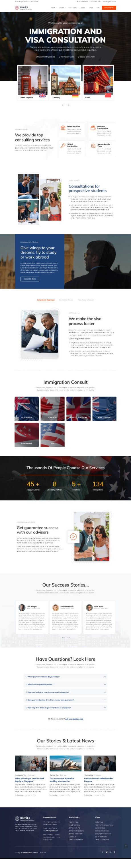 Mẫu Website Tư Vấn Du Học Visa Immiex