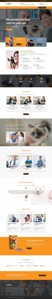Mẫu Website Chăm Sóc Thú Cưng Petto