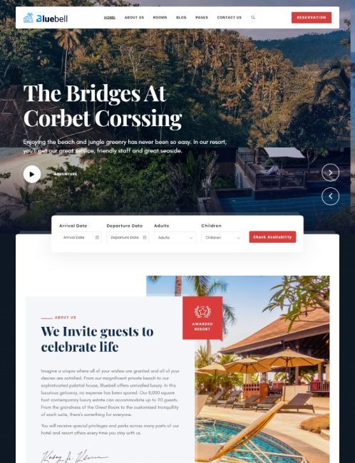 Mẫu website khách sạn - Bluebell