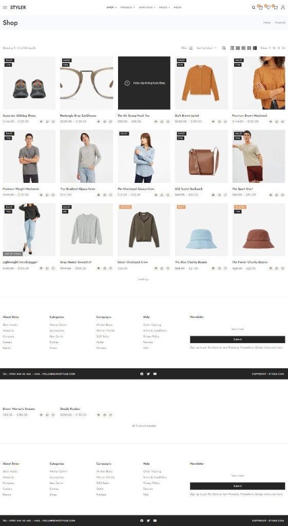 Mẫu website bán hàng thời trang – Products – Styler