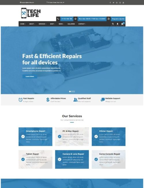Mẫu website dịch vụ sửa chữa thiết bị công nghệ - TechLife home 2