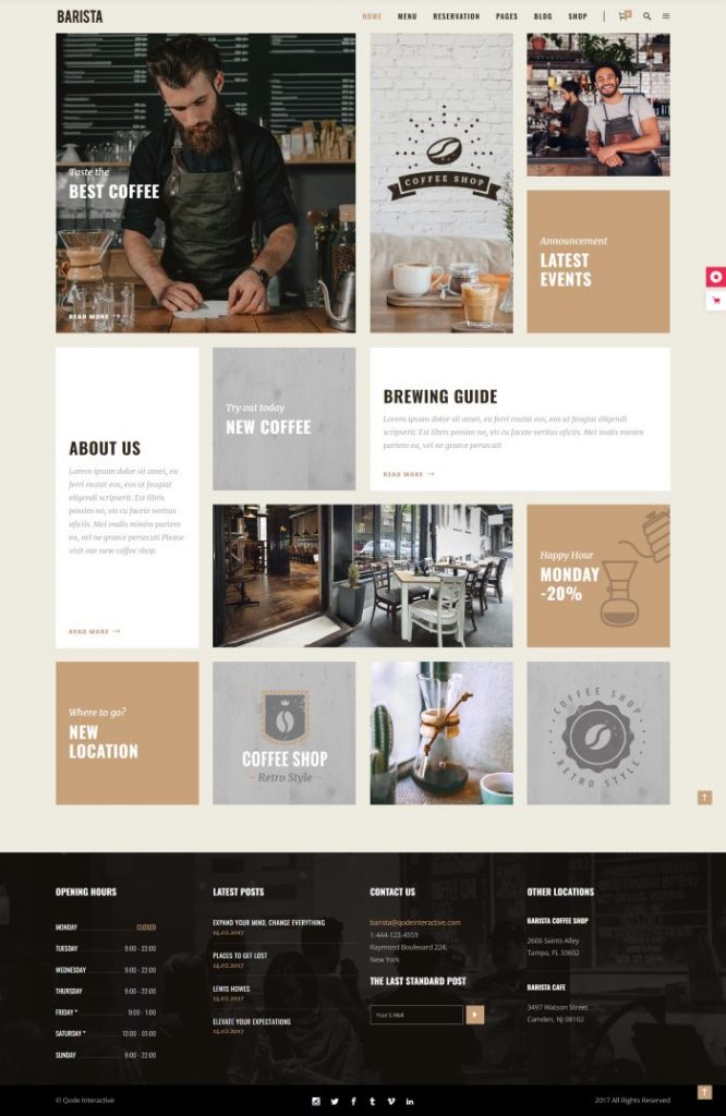 Mẫu website coffee shop – barista metro home