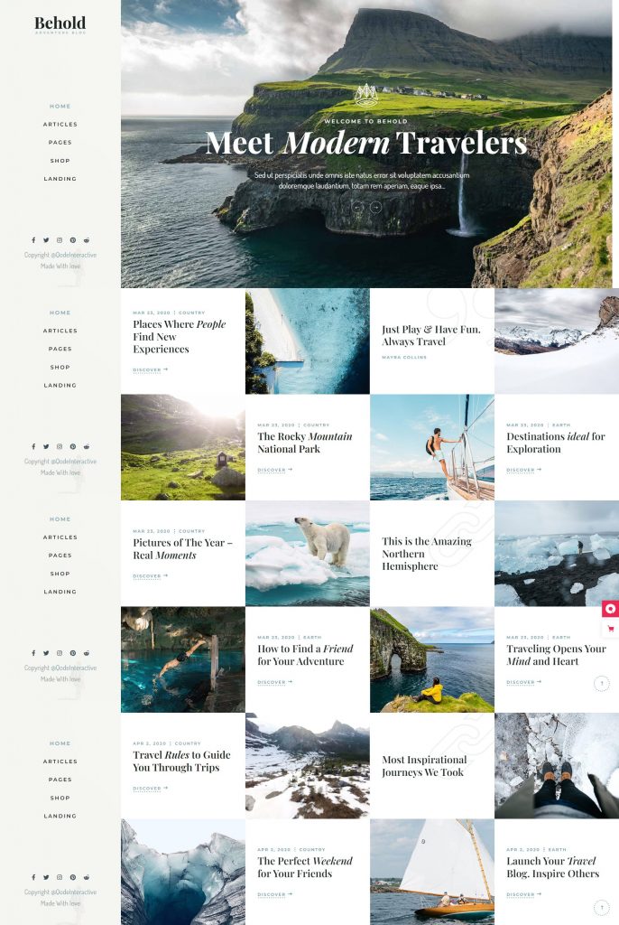 Travel Website Template – behold home left menu
