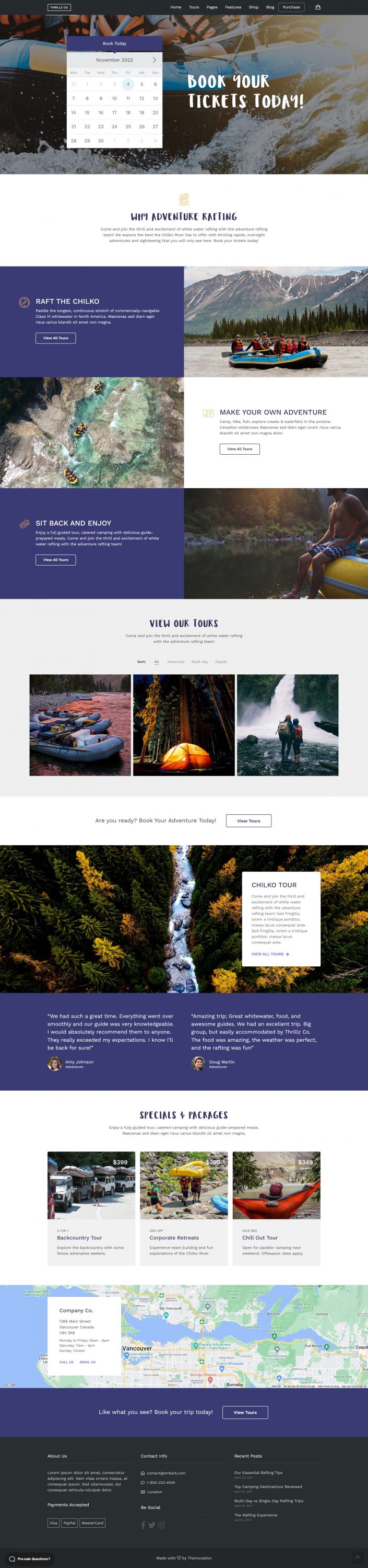 Mẫu website dịch vụ du lịch - river rafting home calendar 2