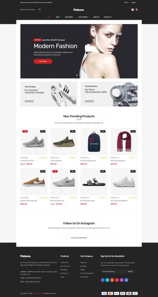 Sneaker Store Website Template – pebona home 3