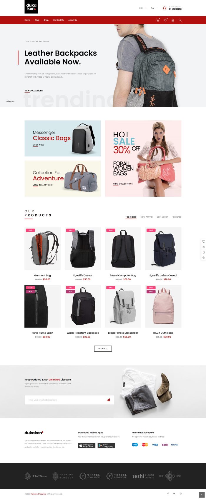 Mẫu website bán túi xách - dukaken home bag