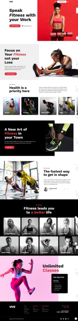 Mẫu website phòng gym – vive home 2
