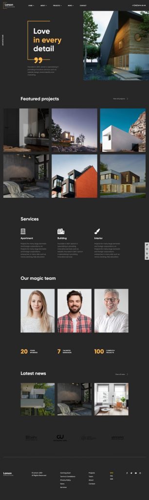 Mẫu website thiết kế nội thất – larson home 1