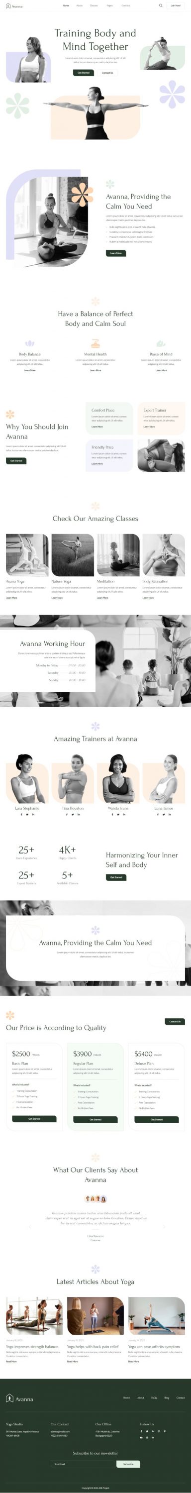 Mẫu website dịch vụ trung tâm yoga - Avanna