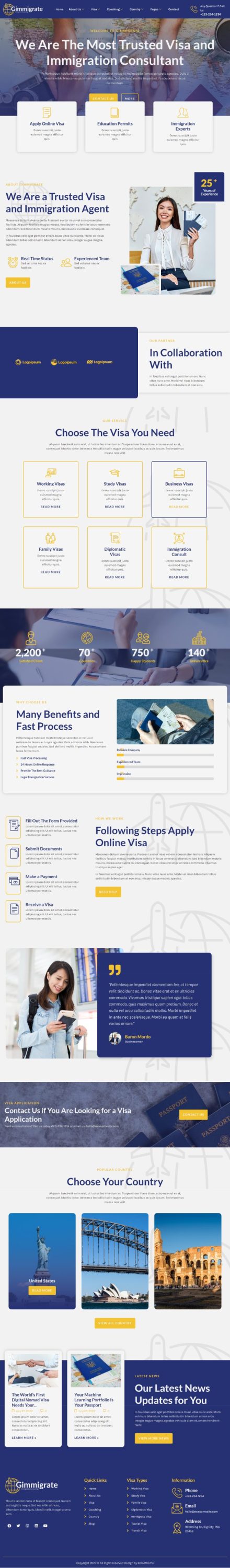 Mẫu website dịch vụ định cư visa - Gimmigrate