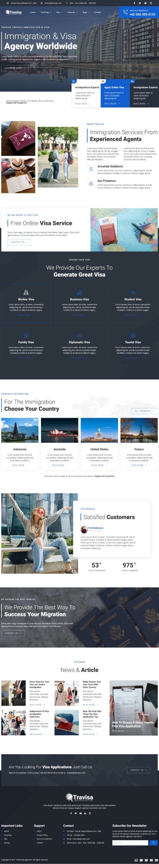 Mẫu website dịch vụ định cư visa - Travisa