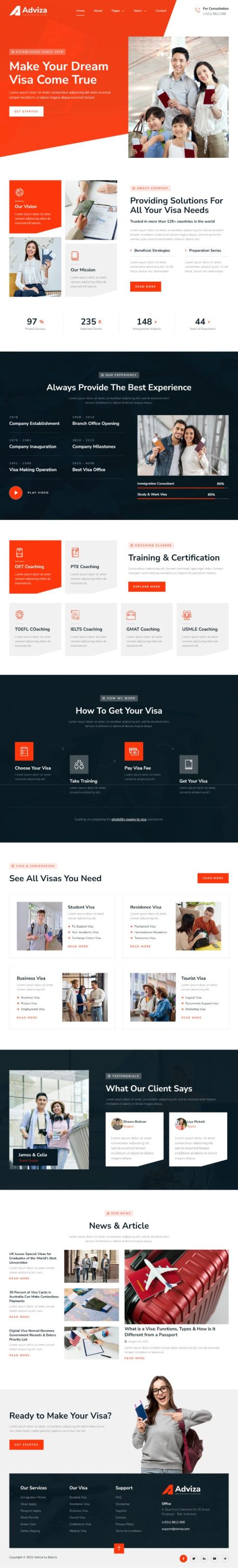 Mẫu website dịch vụ định cư visa - Adviza