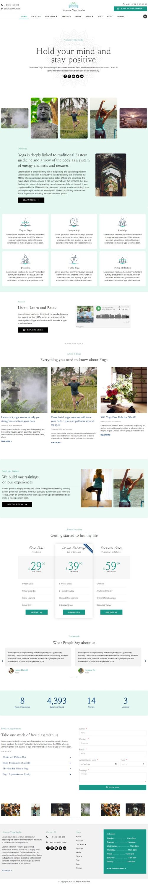 Mẫu website dịch vụ trung tâm yoga - Namaste