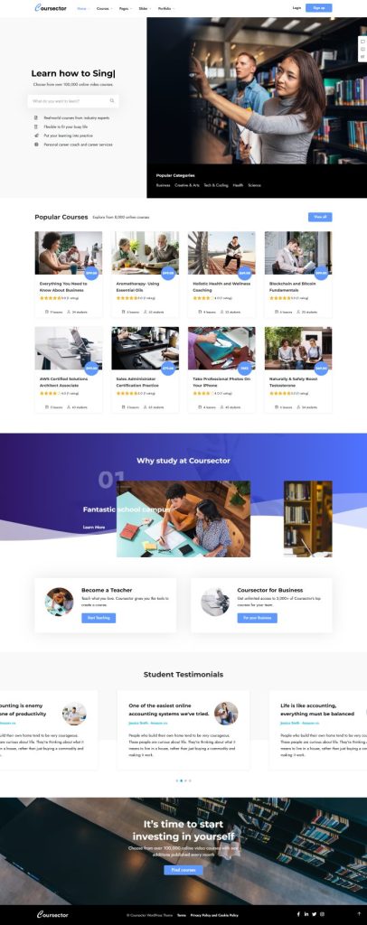 Mẫu website giáo dục – coursector home 10