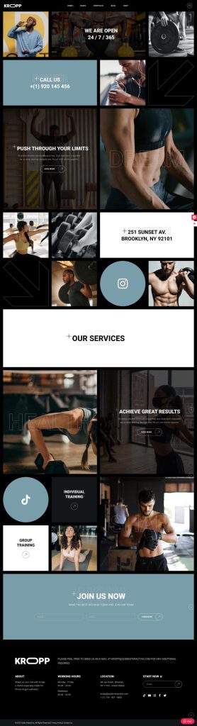 Mẫu website phòng gym – kropp home 3