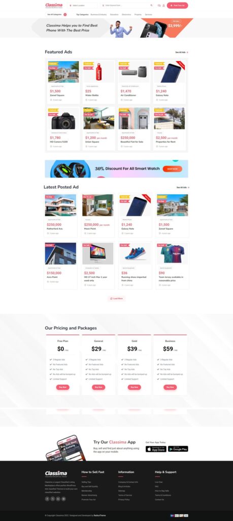MẪU WEBSITE BÁN HÀNG – RAO VẶT – Classima – Home 3