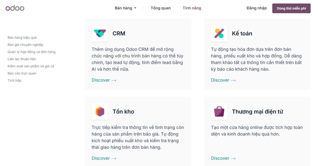 Tính năng nổi bật phần mềm quản lý bán hàng Odoo 