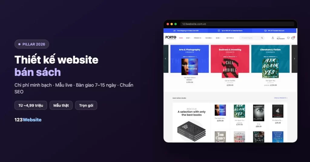 Thiết kế website bán sách 2026: chi phí, WooCommerce & mẫu thật