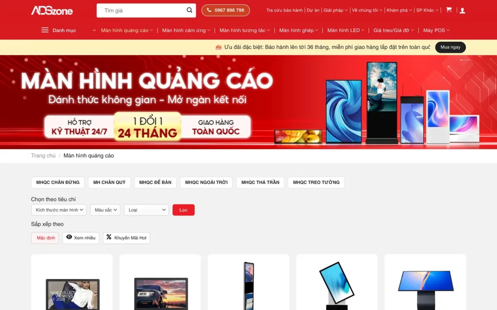 Website ADSzone - Danh mục màn hình quảng cáo