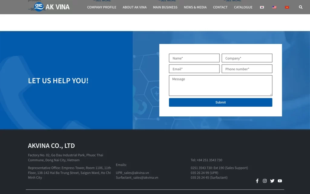Website AK VINA - Liên hệ