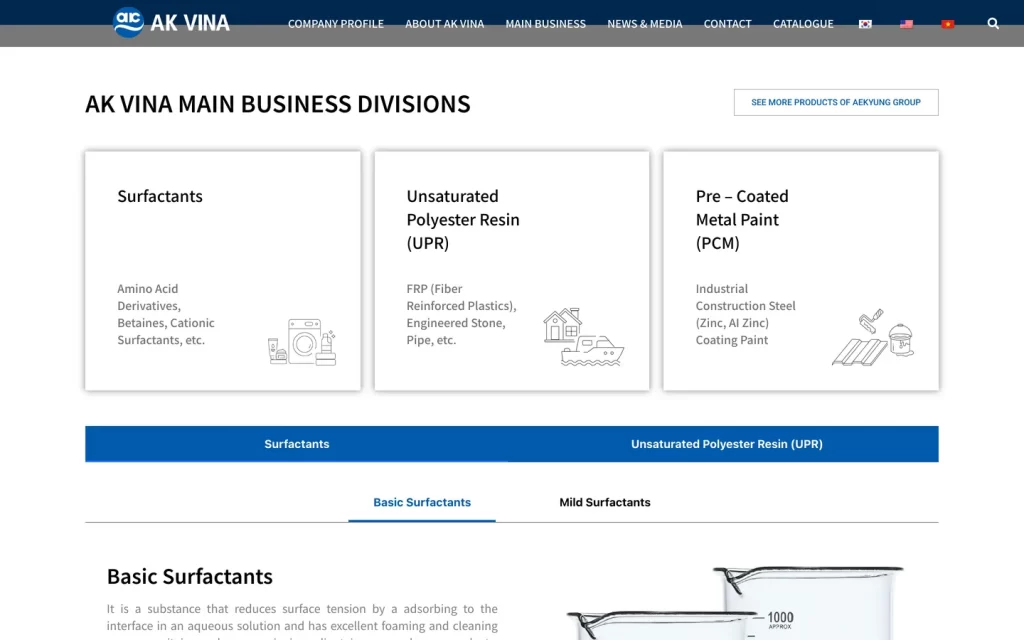 Website AK VINA - Lĩnh vực kinh doanh