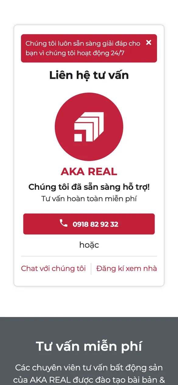Website AKA REAL - Liên hệ trên điện thoại