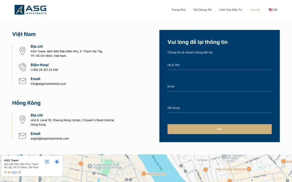Website ASG Investments - Liên hệ