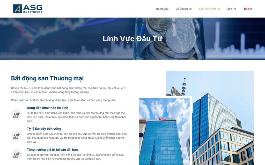 Website ASG Investments - Lĩnh vực đầu tư
